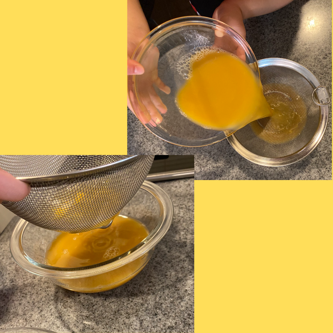 卵液を裏ごしする