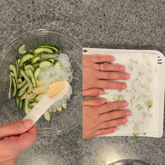 春雨ときゅうりを合わせる